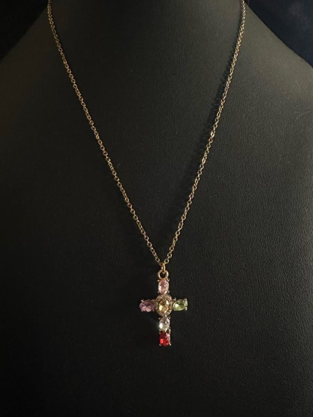 Colorful Rhinestone Cross Necklace - Picture 3 of 6
